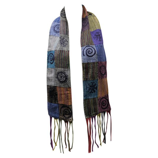 Recycled Patchwork Bohemian Tassel Fleece Lined Block Print Winter Scarf P19