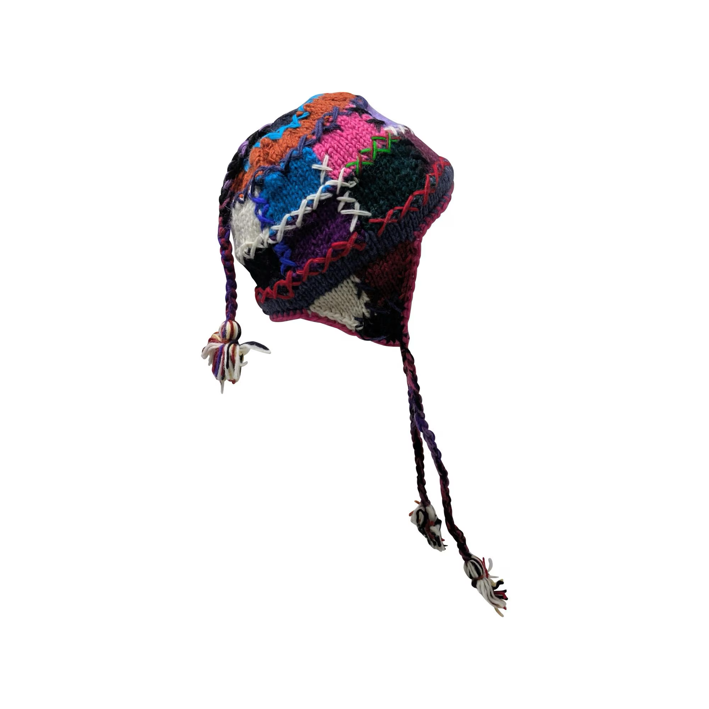 Hand Knit Wool Hat: Unisex Fleece Lined Winter Bobble Tassel - P131
