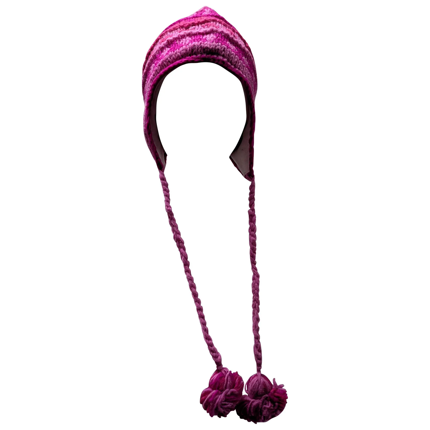 Hand Knit Wool Winter Hat: Fleece Lined, Boho Tassel - P17