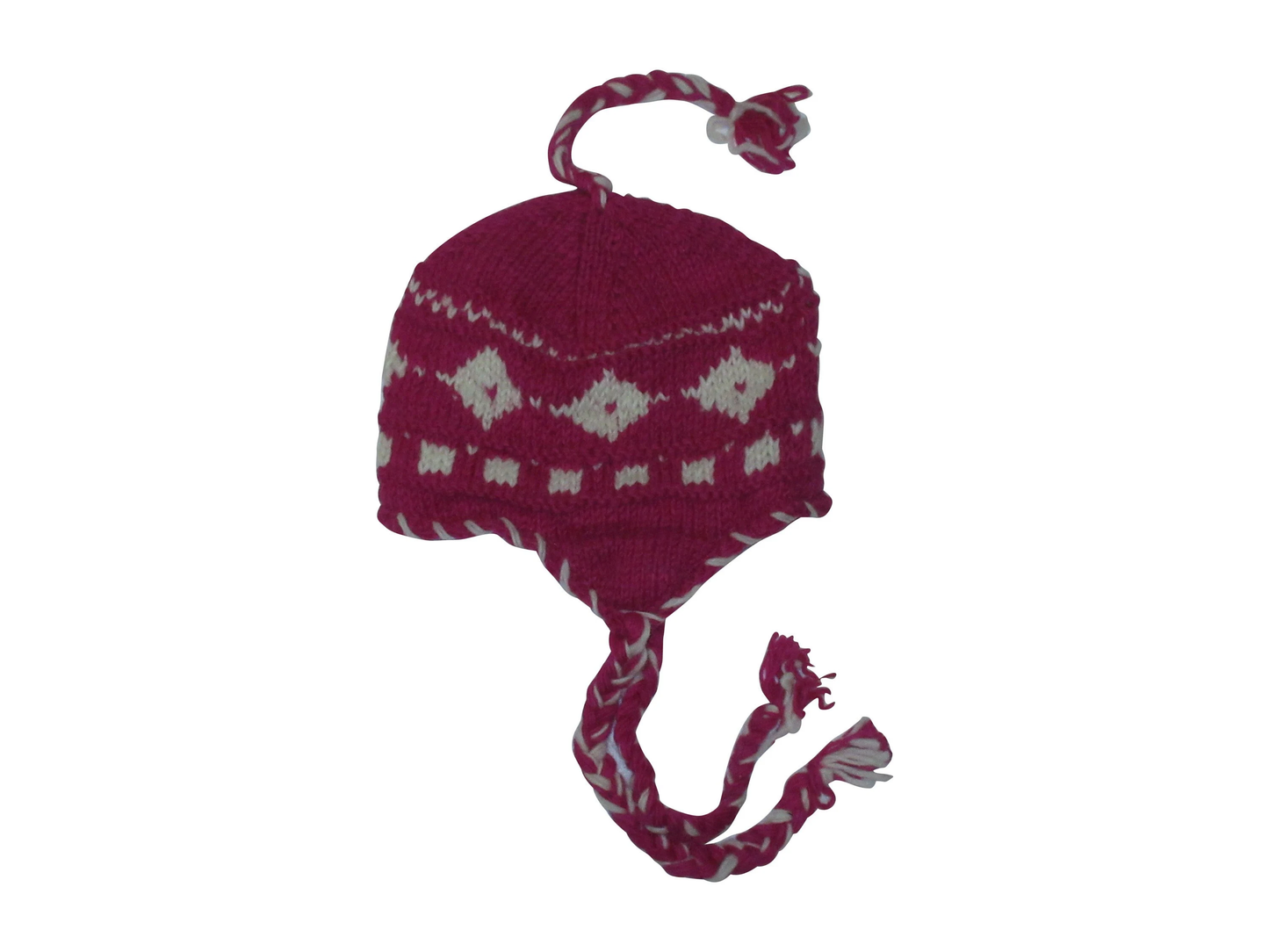 Hand Knit Wool Winter Hat: Fleece Lined, Boho Tassel - PINK