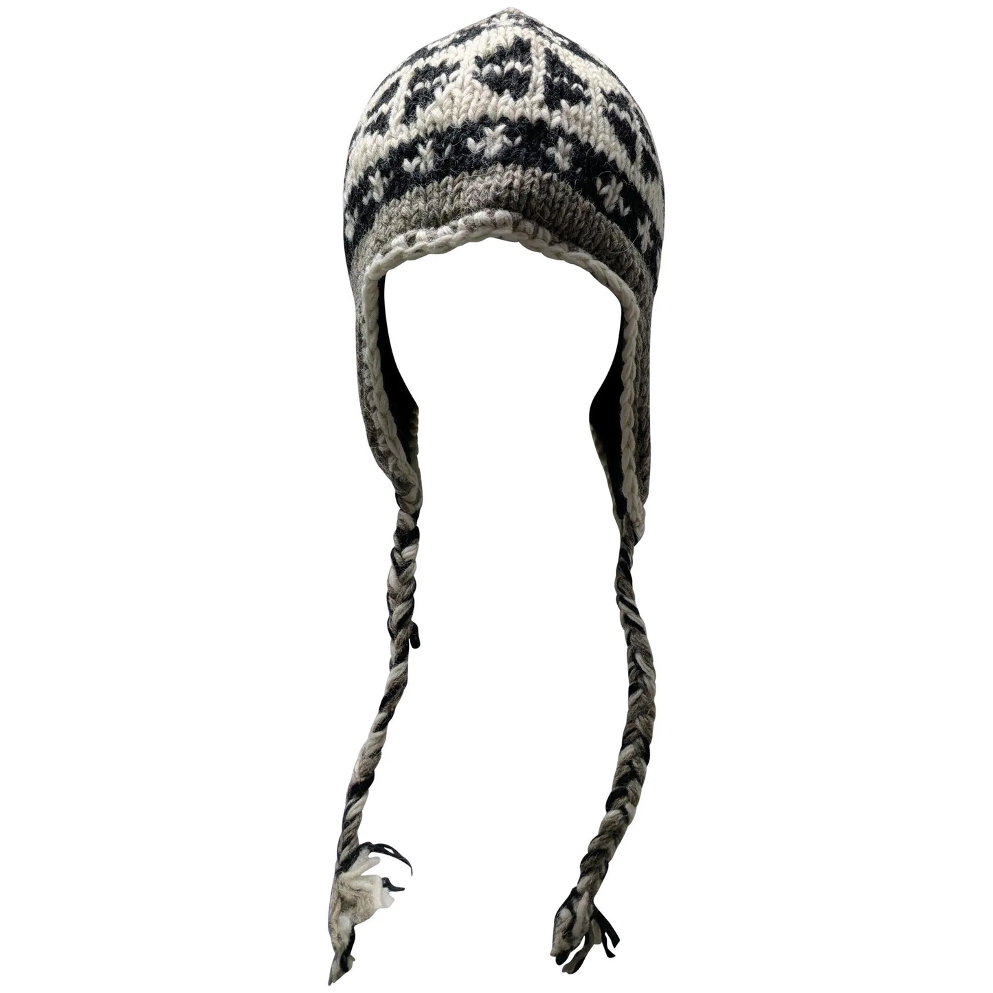 Hand Knit Wool Winter Hat: Fleece Lined, Boho Tassel - P179