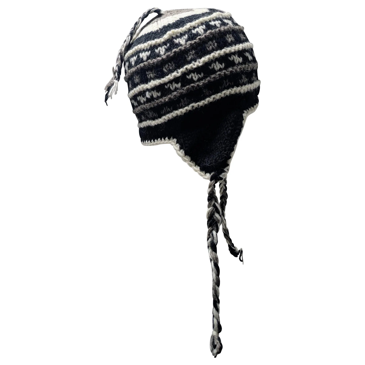 Hand Knit Wool Winter Hat: Fleece Lined, Boho Tassel - P205