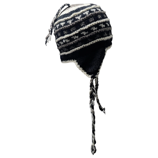 Hand Knit Wool Winter Hat: Fleece Lined, Boho Tassel - P205