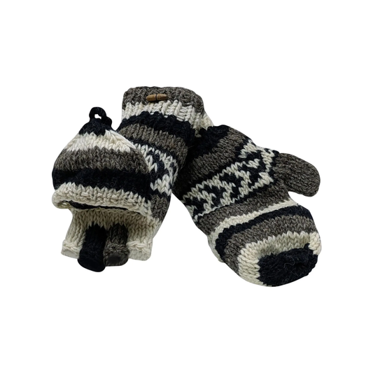 100% Wool Gloves Winter Knit boho Unisex Mittens Fleece Lining Warm Cosy P27