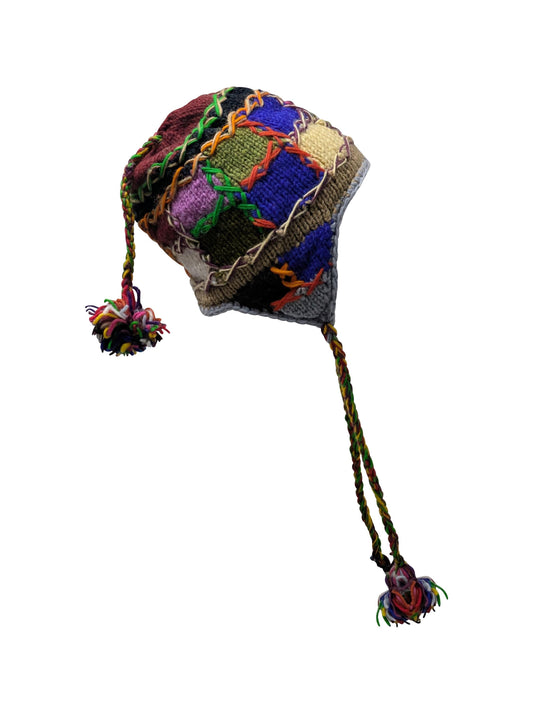 Hand Knit Wool Hat: Unisex Fleece Lined Winter Bobble Tassel - P24