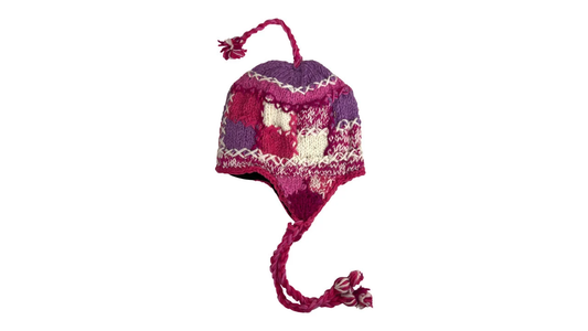 Hand Knit Wool Hat, Boho Tassel Fleece Lined Winter Hat - P118