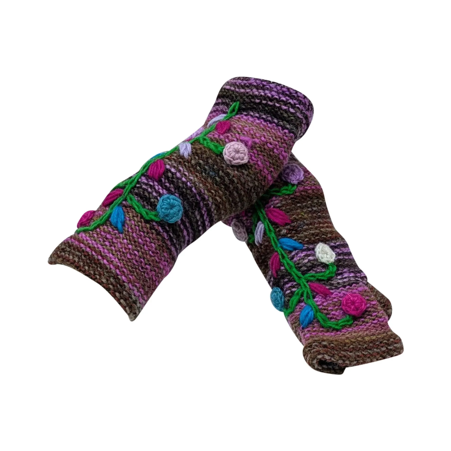 Winter Boho Wool Knit Gloves Embroidered Floral Chunky Warm Fleece Lining Hand Warmers P5