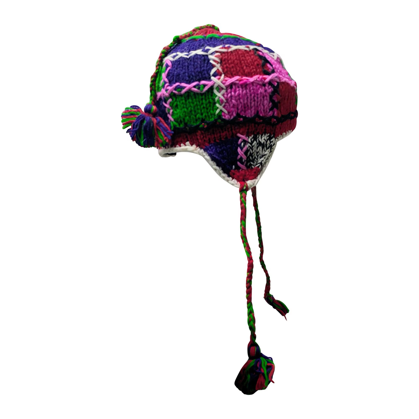 Hand Knit Wool Hat: Unisex Fleece Lined Winter Bobble Tassel - P33