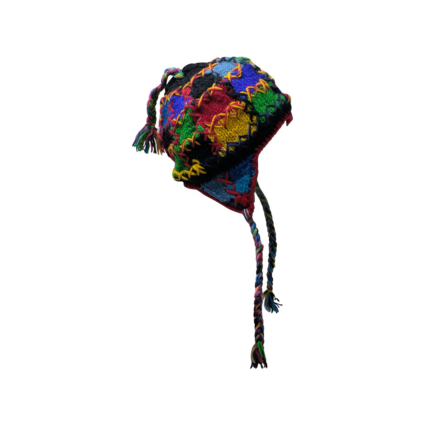 Hand Knit Wool Hat: Unisex Fleece Lined Winter Bobble Tassel - P109