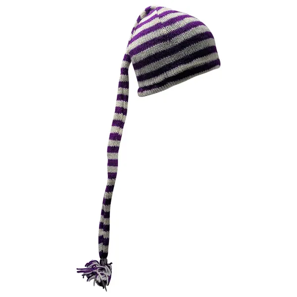 Handmade Wool Knit Beanie: Striped Boho Tassel Winter Cap P7