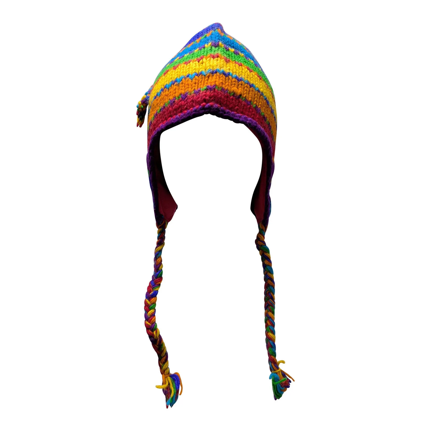 Hand Knit Wool Winter Hat: Fleece Lined, Boho Tassel - P131