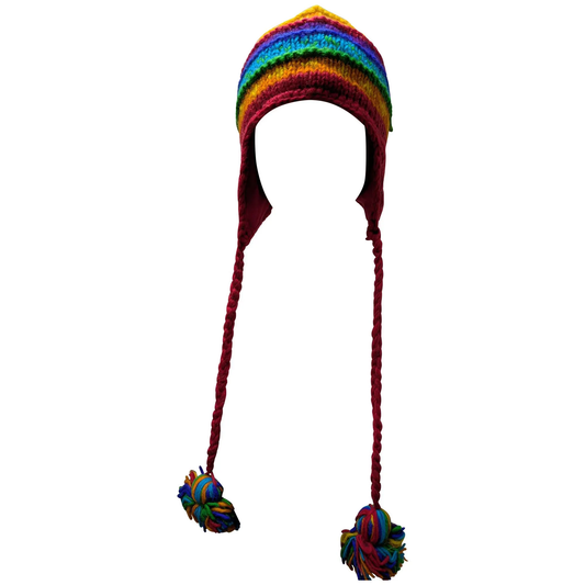 Hand Knit Wool Winter Hat: Fleece Lined, Boho Tassel - P208