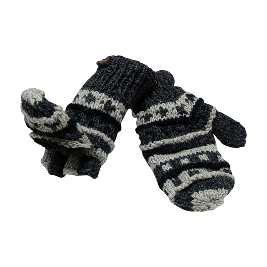 100% Wool Gloves Winter Knit boho Unisex Mittens Fleece Lining Warm Cosy P8