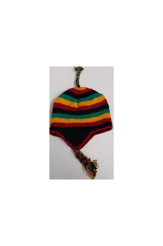 Hand Knit Wool Winter Hat: Fleece Lined, Boho Tassel - P130