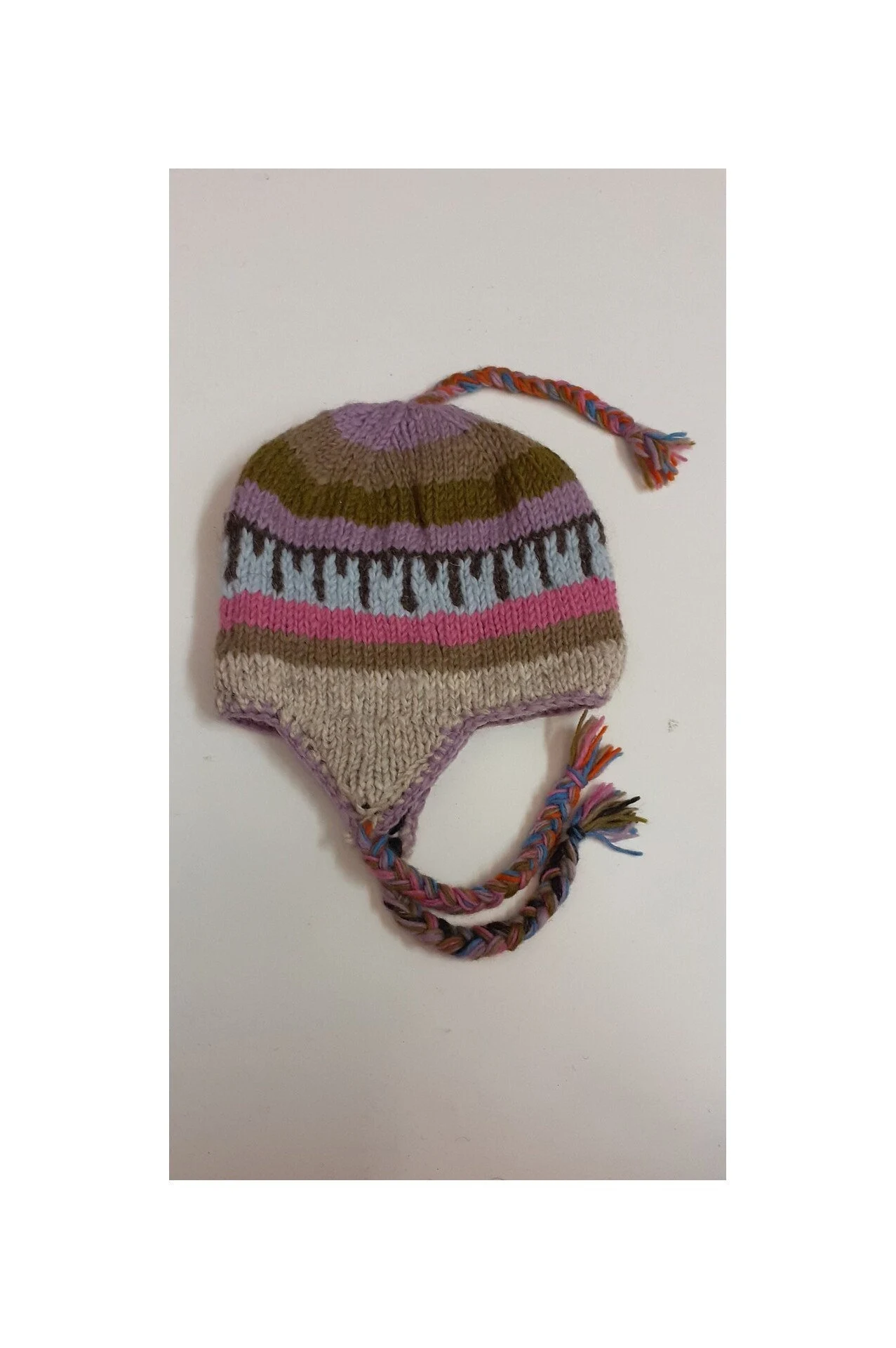 Hand Knit Wool Winter Hat: Fleece Lined, Boho Tassel - P50