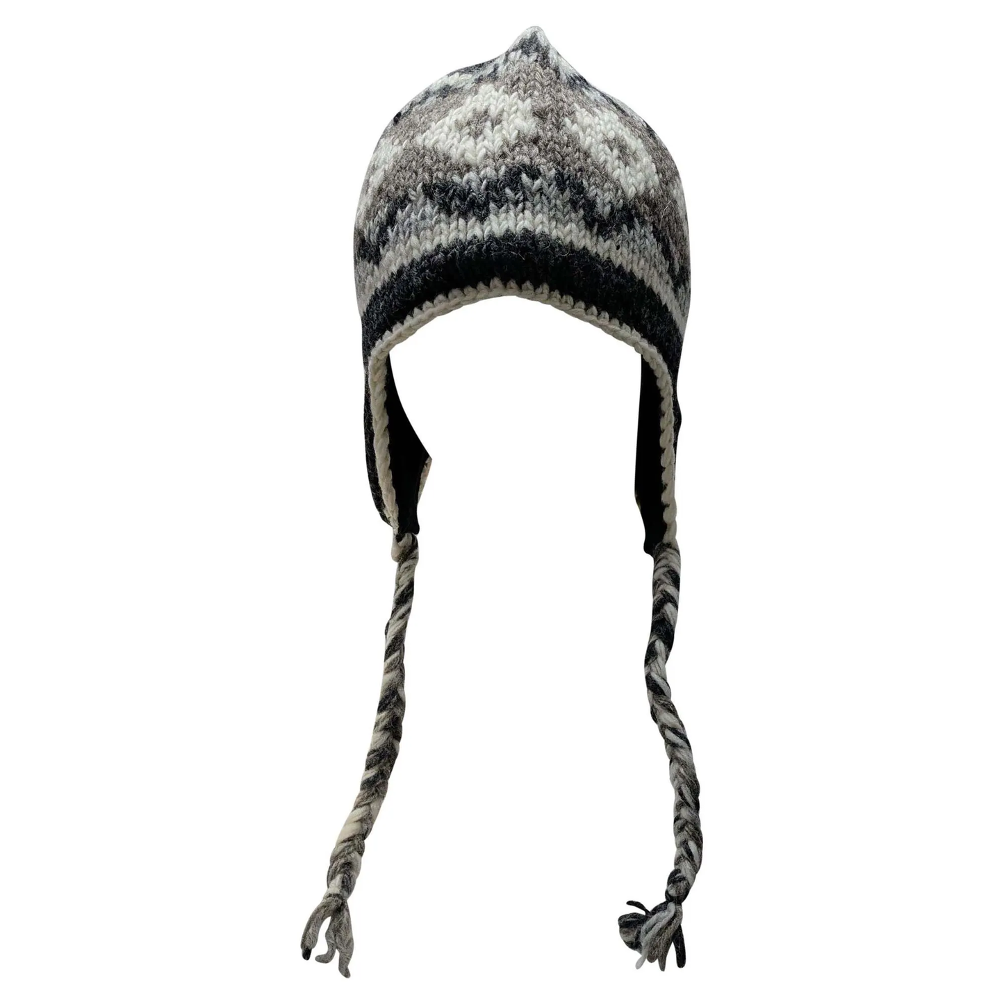 Hand Knit Wool Winter Hat: Fleece Lined, Boho Tassel - P115