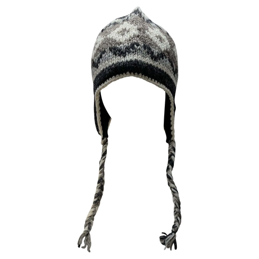 Hand Knit Wool Winter Hat: Fleece Lined, Boho Tassel - P115