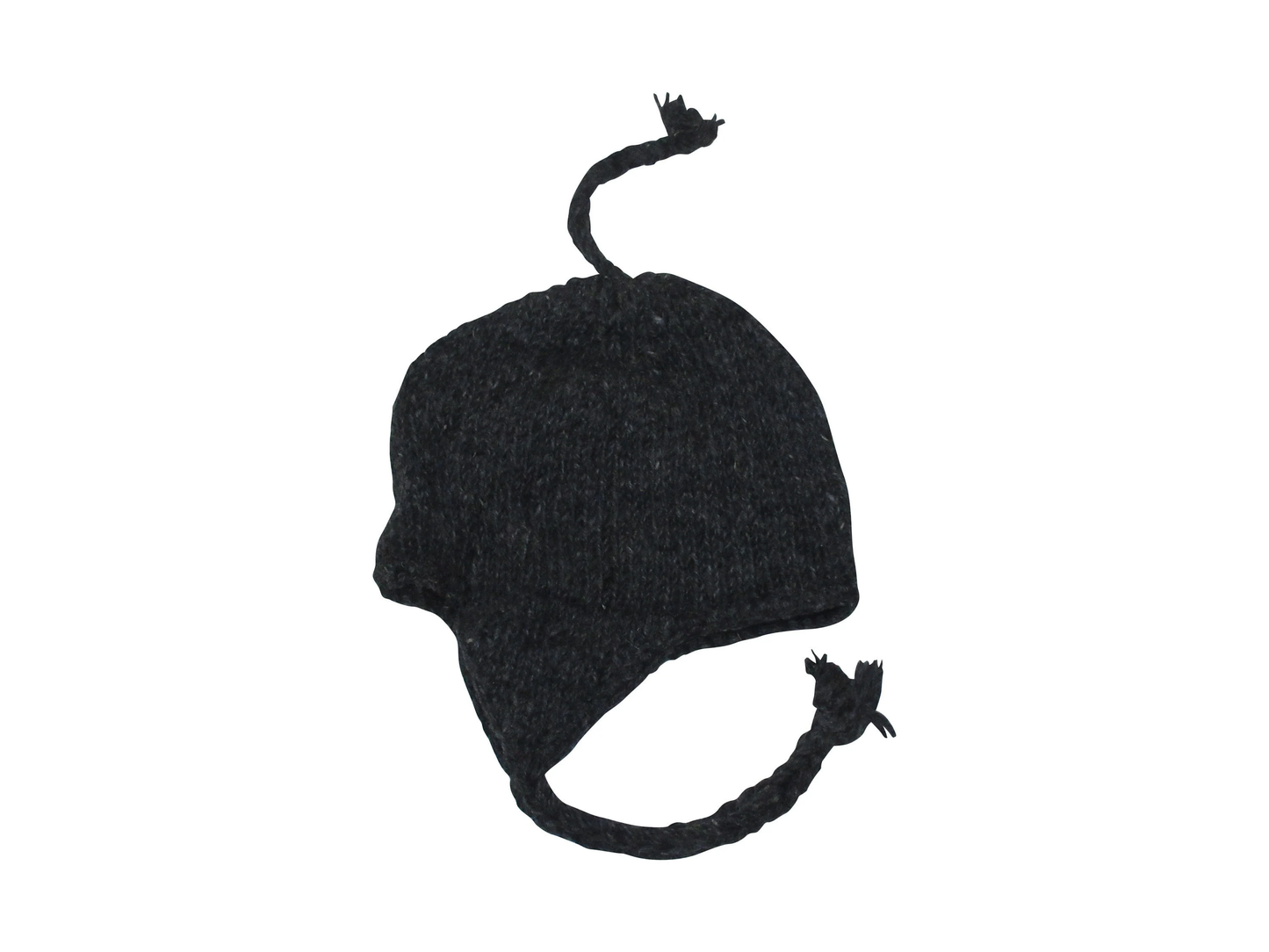 Hand Knit Wool Winter Hat: Fleece Lined, Boho Tassel - DARK GREY