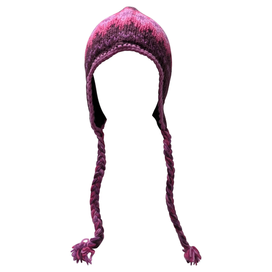 Hand Knit Wool Winter Hat: Fleece Lined, Boho Tassel - P182