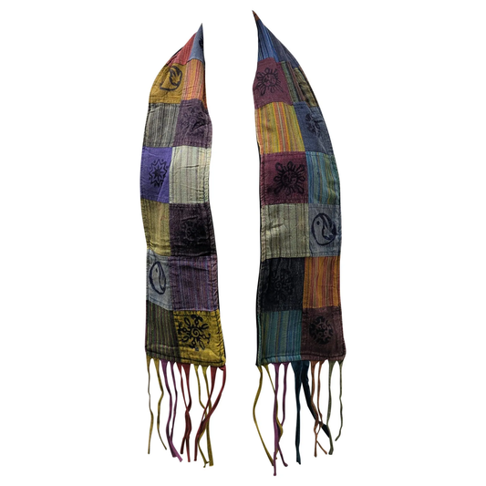 Recycled Patchwork Bohemian Tassel Fleece Lined Block Print Winter Scarf P14