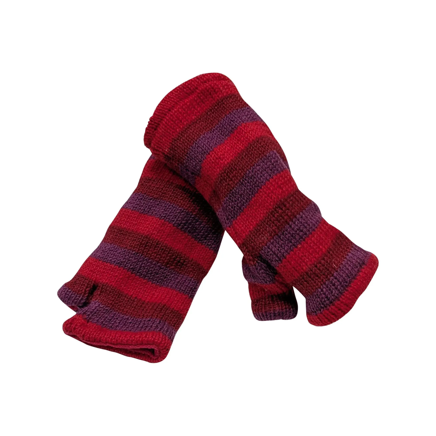 Handmade Knit Handwarmers 100% Wool Winter Striped Fingerless Fleece Lined Gloves One Size P46