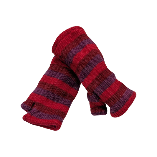 Handmade Knit Handwarmers 100% Wool Winter Striped Fingerless Fleece Lined Gloves One Size P46