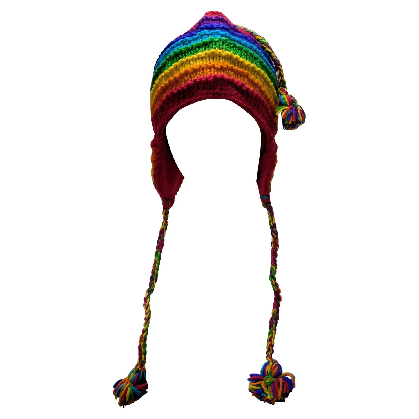 Hand Knit Wool Winter Hat: Fleece Lined, Boho Tassel - P110