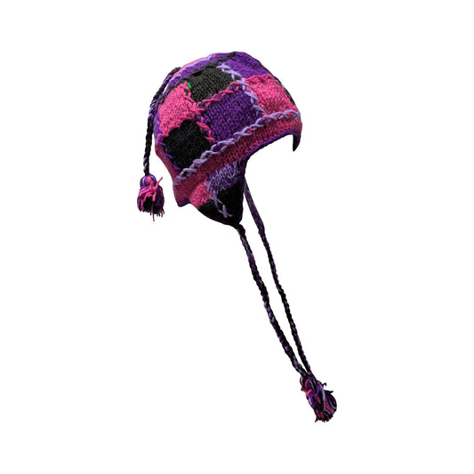 Hand Knit Wool Hat: Unisex Fleece Lined Winter Bobble Tassel - P102