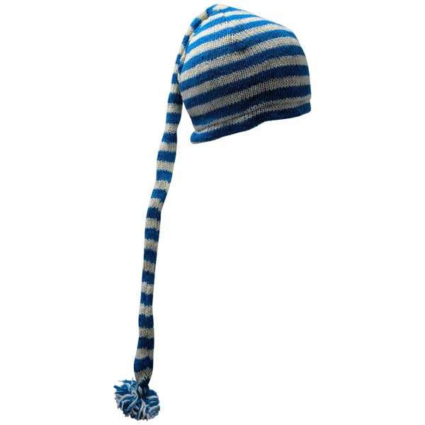 Handmade Wool Knit Beanie: Striped Boho Tassel Winter Cap P8