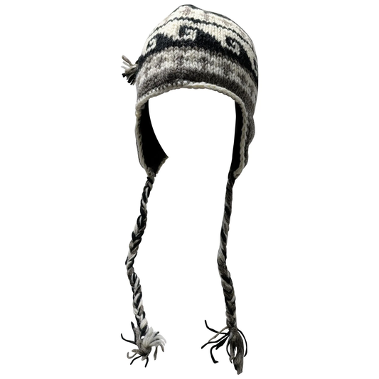 Hand Knit Wool Winter Hat: Fleece Lined, Boho Tassel - P177