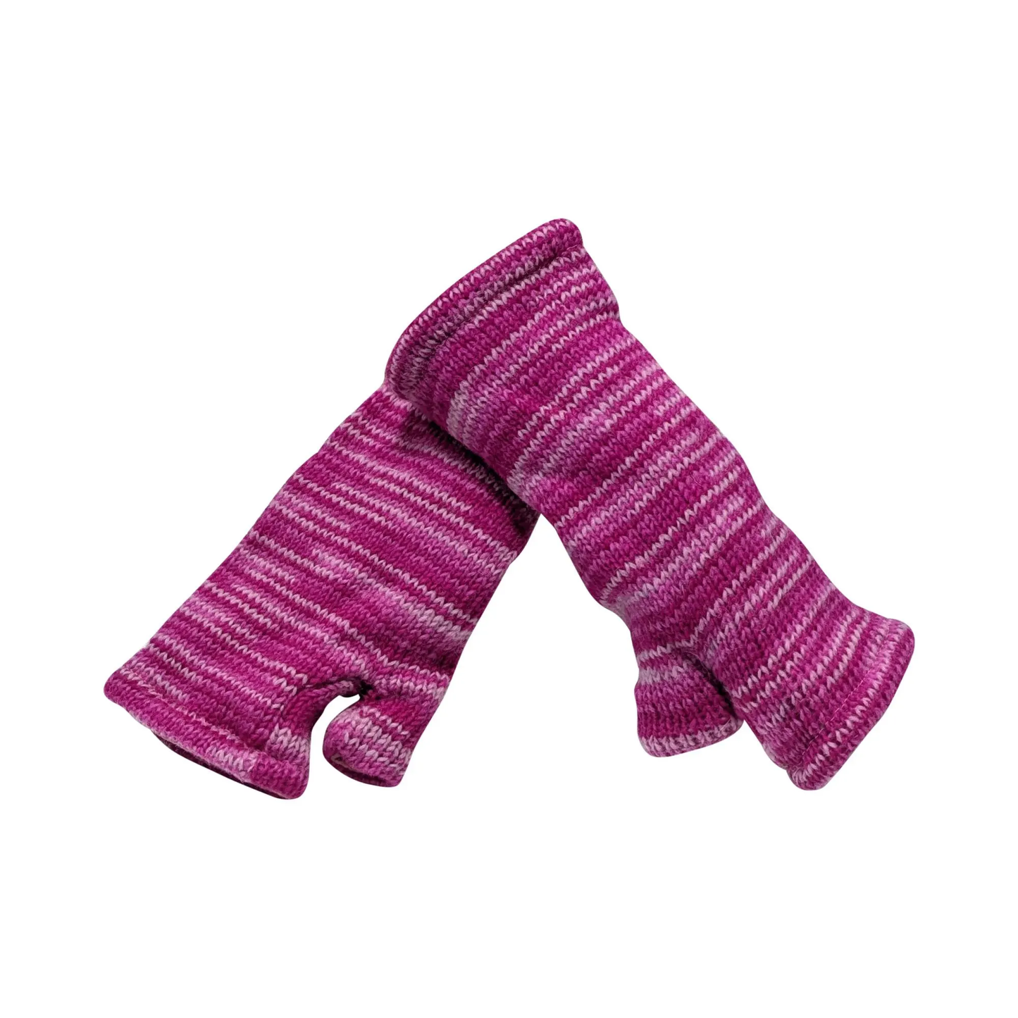 Handmade Knit Handwarmers 100% Wool Winter Striped Fingerless Fleece Lined Gloves One Size P75