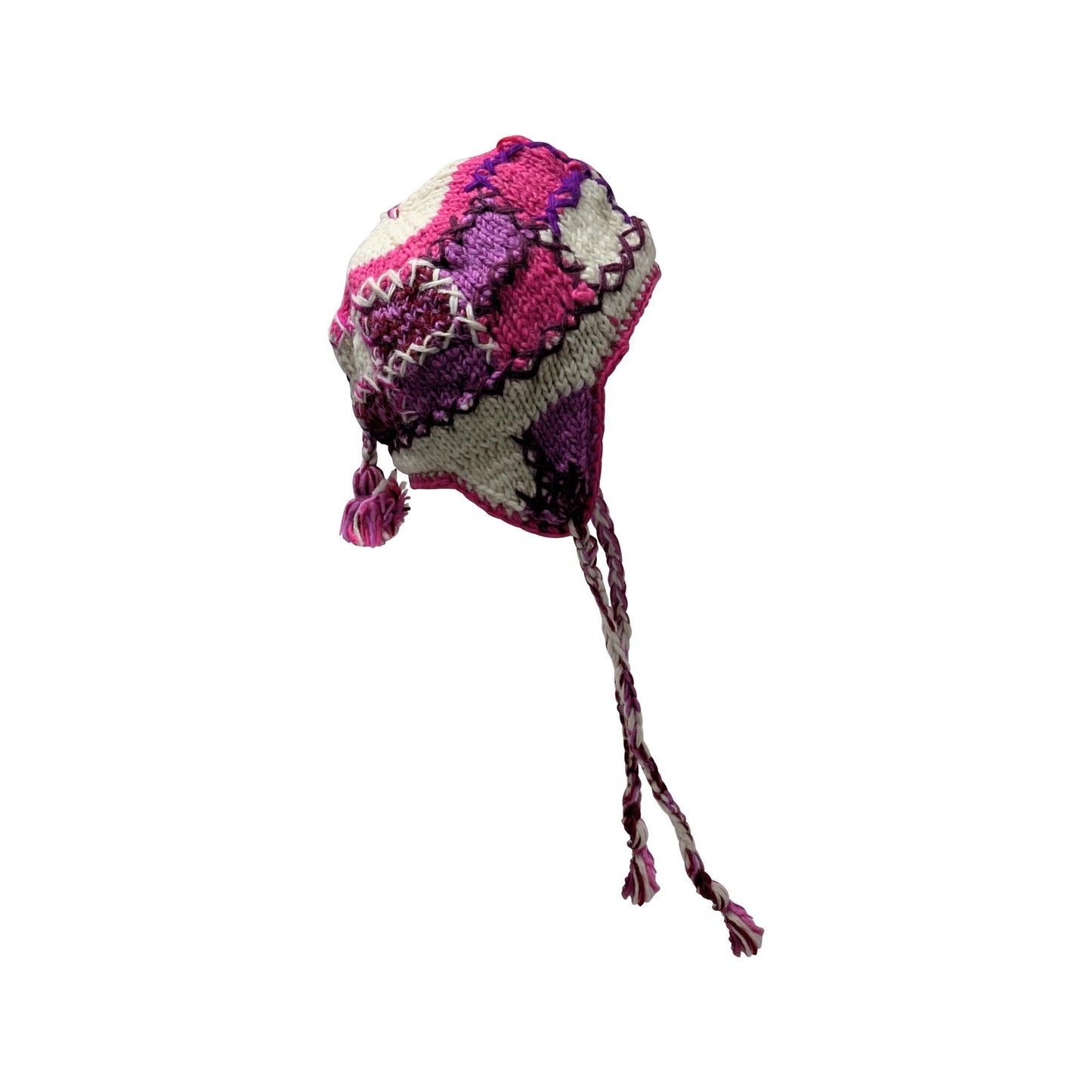 Hand Knit Wool Hat: Unisex Fleece Lined Winter Bobble Tassel - P22