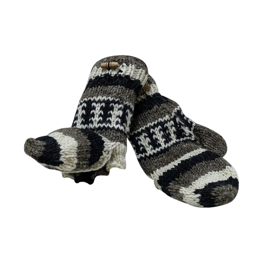 100% Wool Gloves Winter Knit boho Unisex Mittens Fleece Lining Warm Cosy P24