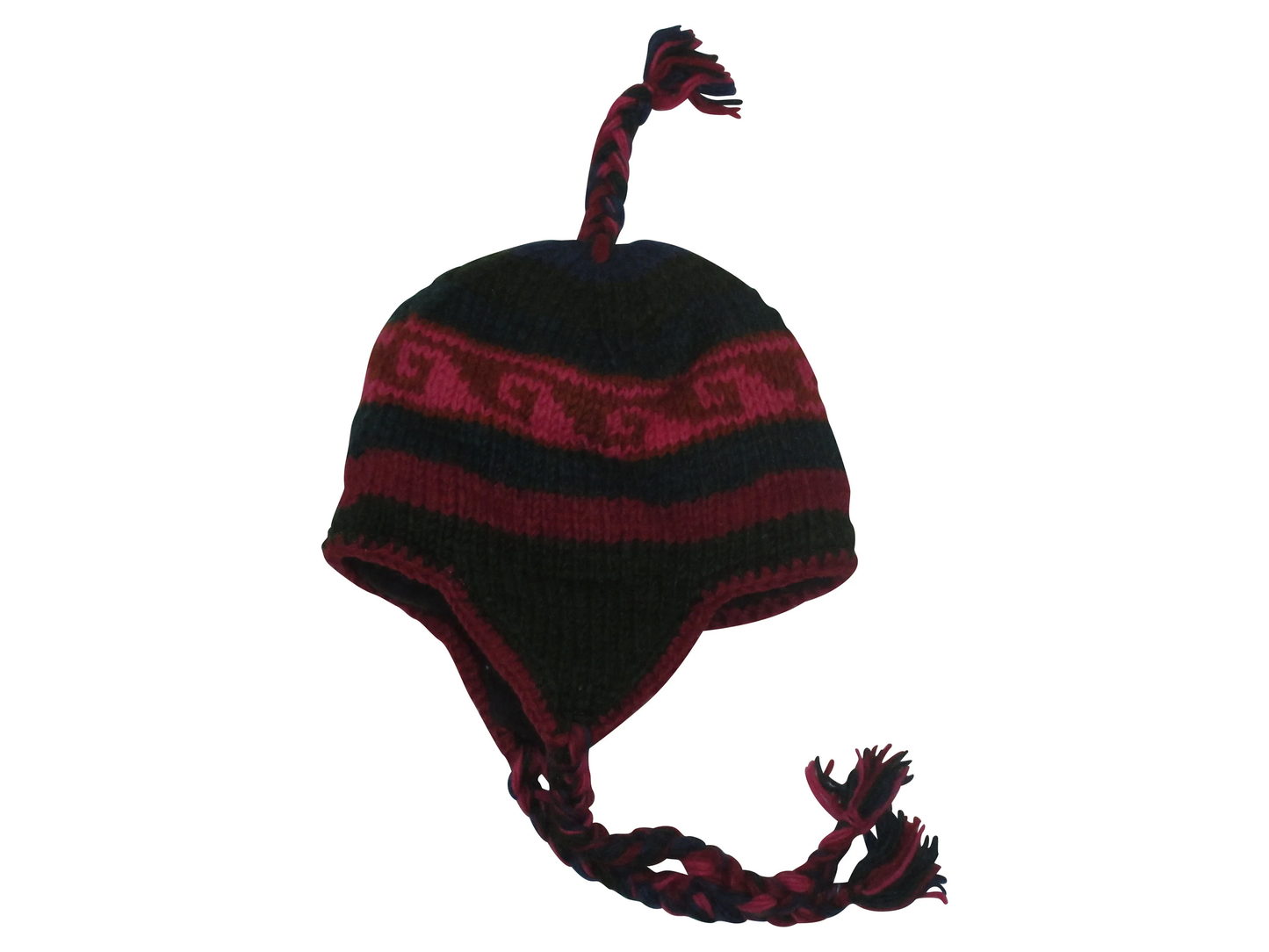 Hand Knit Wool Winter Hat: Fleece Lined, Boho Tassel - P226
