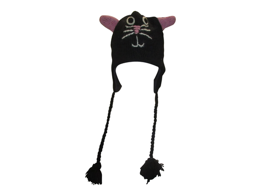 Handmade Wool Knit Animal Character Hat with Fleece Lining