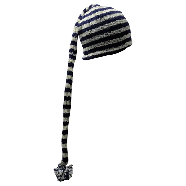 Handmade Wool Knit Beanie: Striped Boho Tassel Winter Cap P5