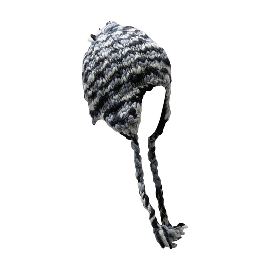 Hand Knit Wool Bobble Hat: Fleece Lined Striped Winter Cap - P7