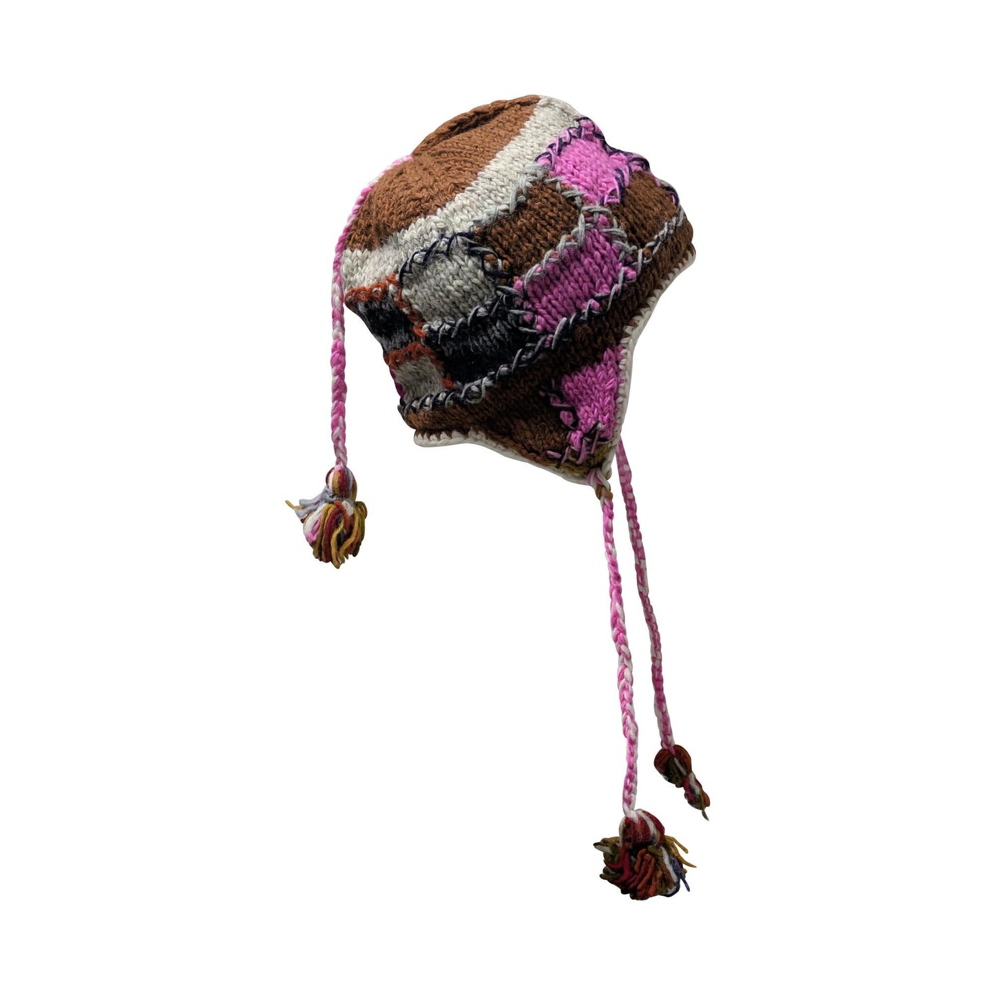 Hand Knit Wool Hat: Unisex Fleece Lined Winter Bobble Tassel - P92