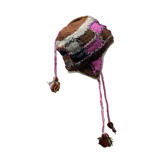 Hand Knit Wool Hat: Unisex Fleece Lined Winter Bobble Tassel - P92