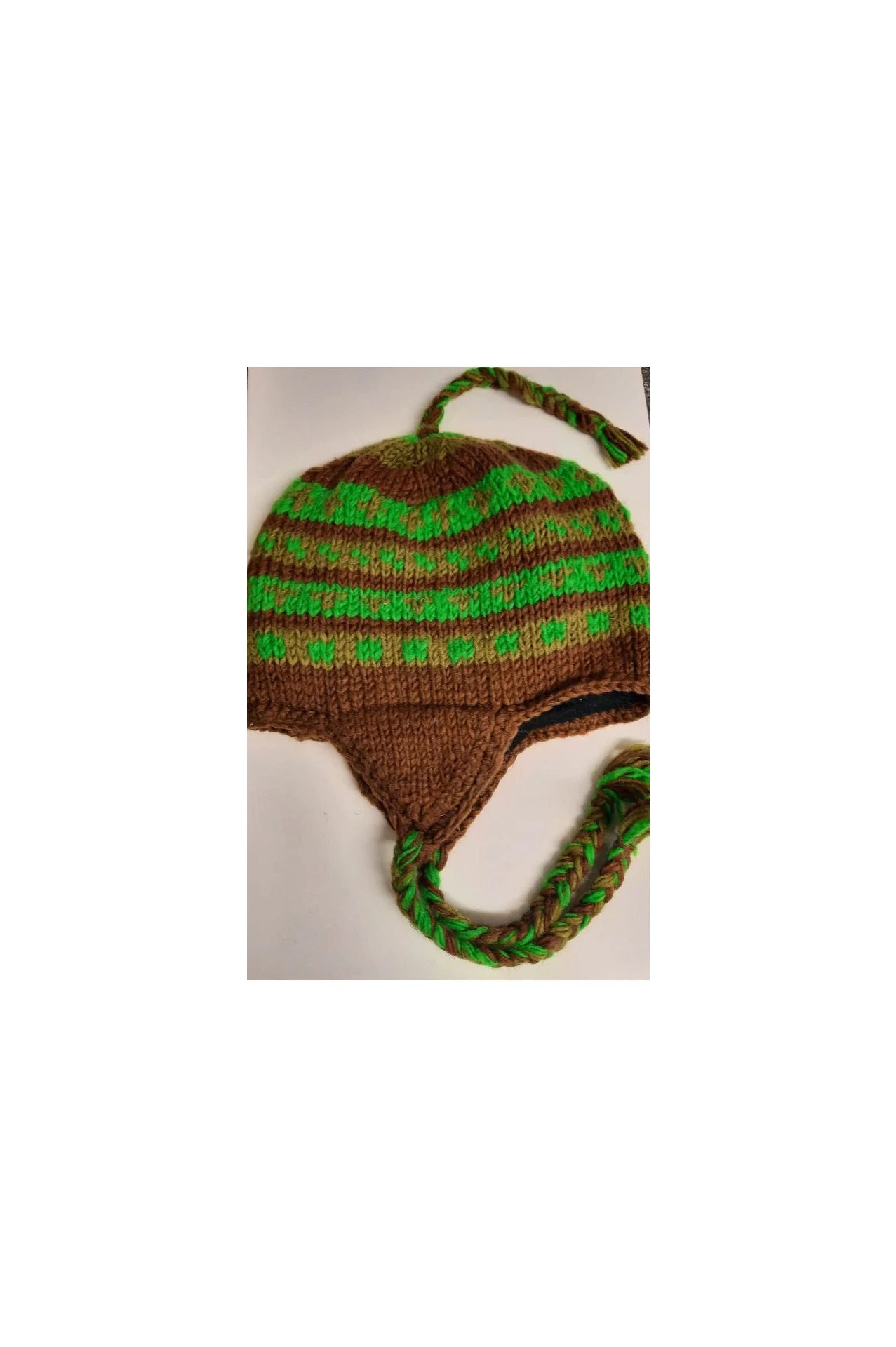 Hand Knit Wool Winter Hat: Fleece Lined, Boho Tassel - P16