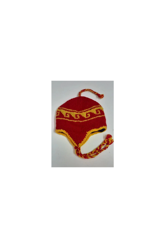 Hand Knit Wool Winter Hat: Fleece Lined, Boho Tassel - P60