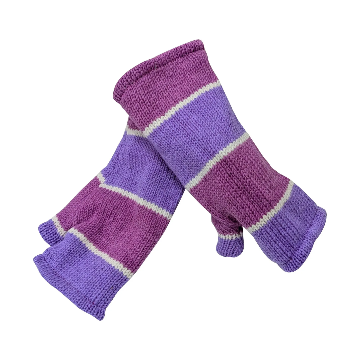 Handmade Knit Handwarmers 100% Wool Winter Striped Fingerless Fleece Lined Gloves One Size P19