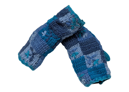 Handmade Crochet Patchwork Embroidery Handwarmers 100% Wool | Fleece Lined Fingerless Gloves One Size P1
