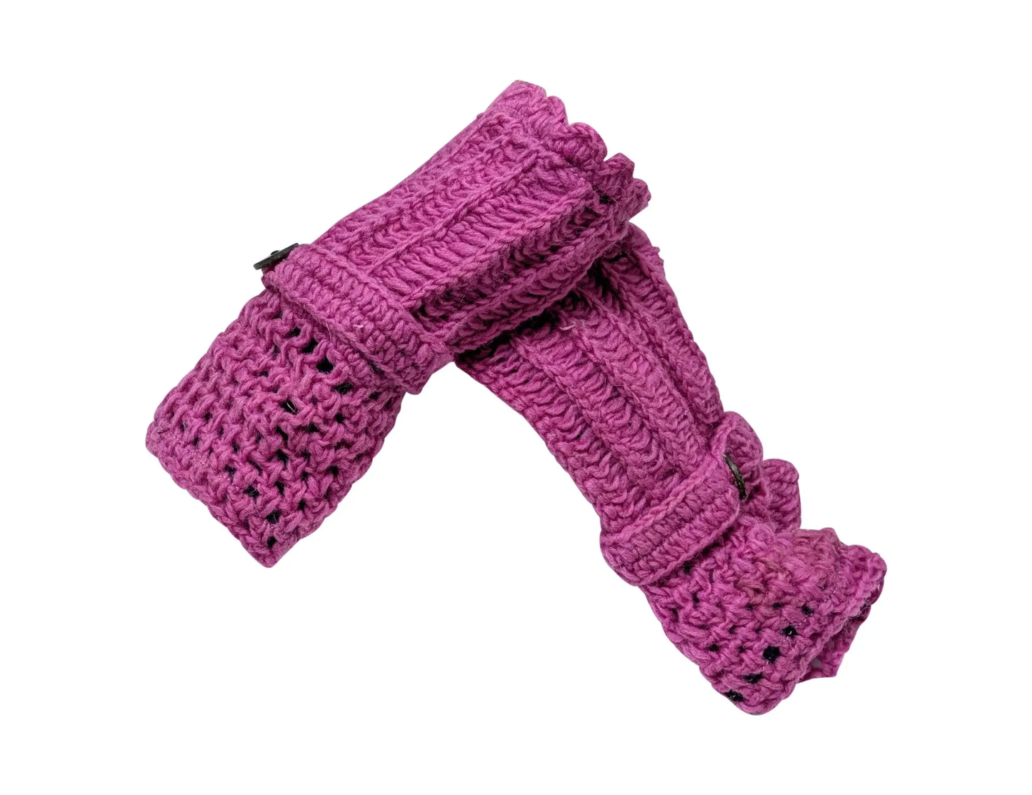 Handmade Crochet Fleece Lined Handwarmers 100% Wool | Winter Fingerless Gloves One Size - PINK