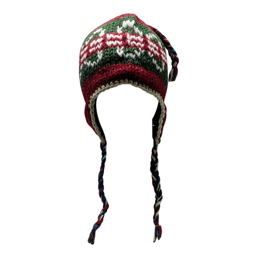 Hand Knit Wool Winter Hat: Fleece Lined, Boho Tassel - P6