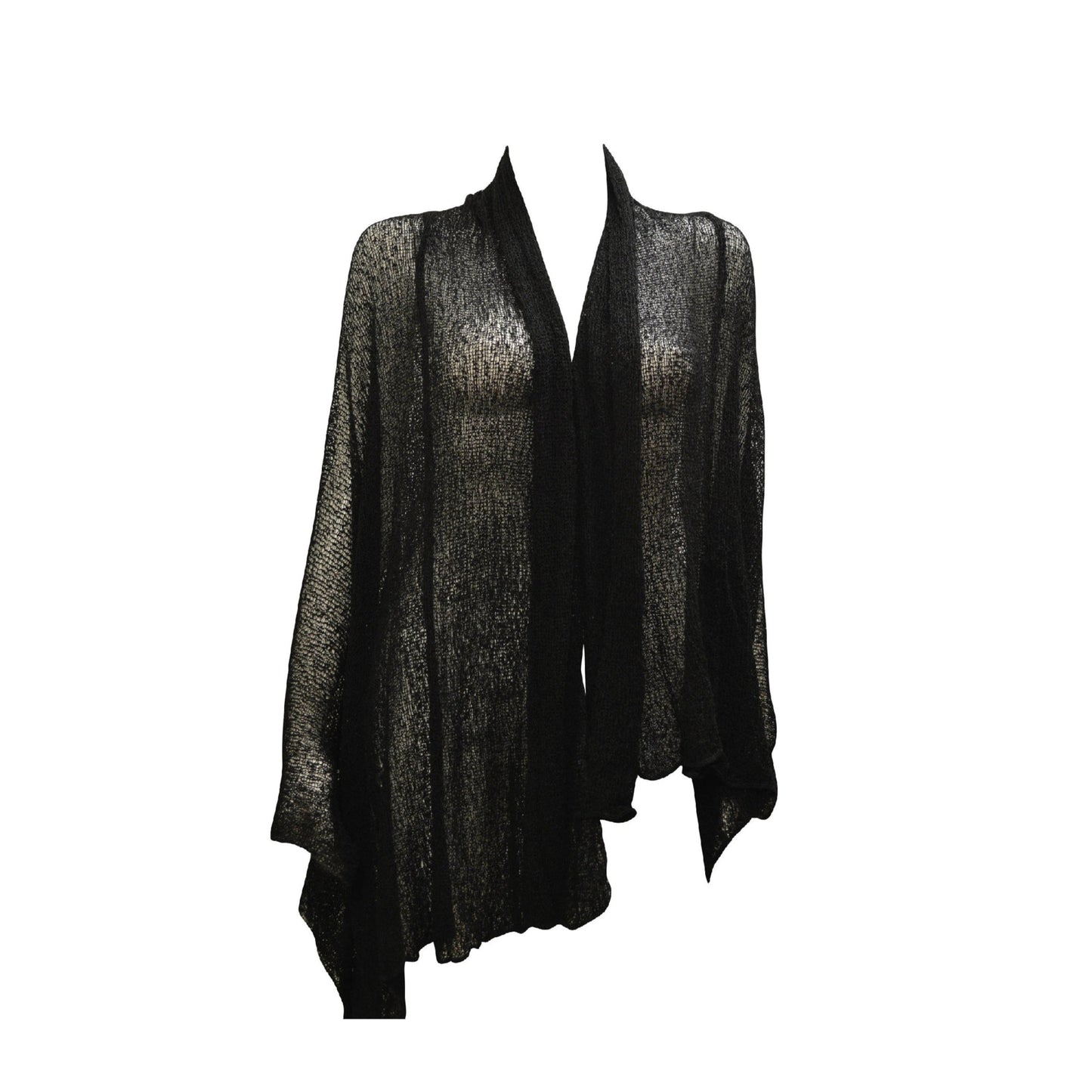 Womens Knit Shrug Boho Crochet Hood Cardigan Long Cover up Top Free Size 14-20 Black