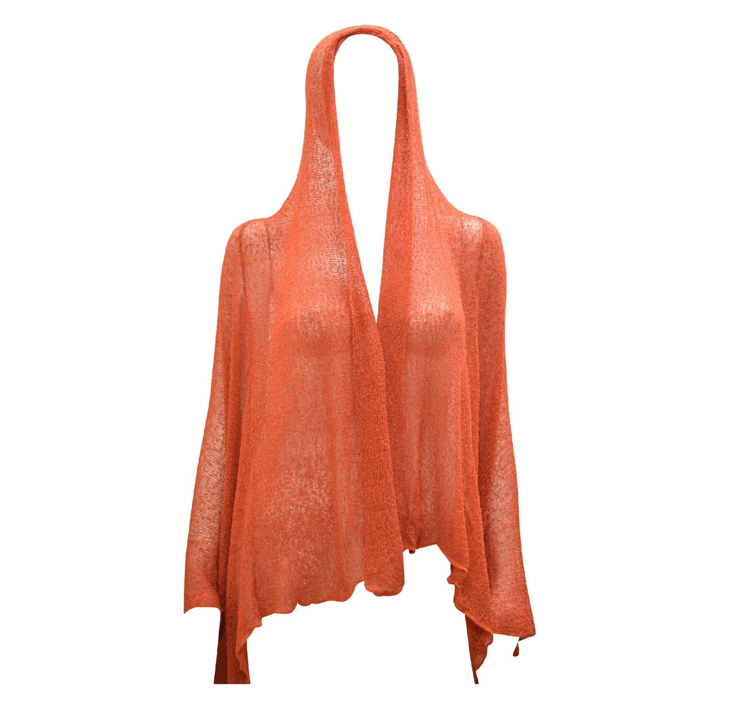 Womens Knit Shrug Boho Crochet Hood Cardigan Long Cover up Top Free Size 14-20 Rust