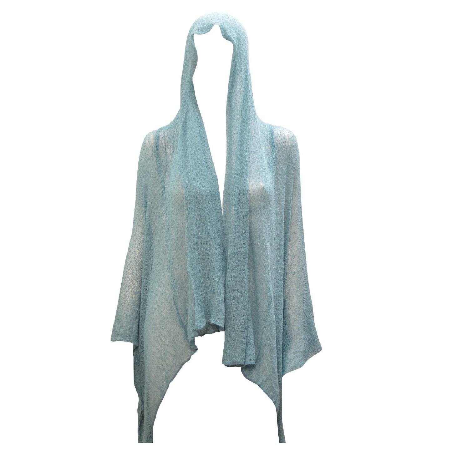 Womens Knit Shrug Boho Crochet Hood Cardigan Long Cover up Top Free Size 14-20 Teal