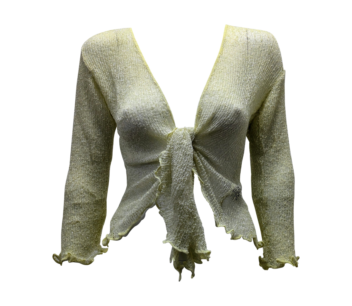 Women's Boho Lurex Knit Shrug Chic Crochet style Cardigan onesize Up To 20 LEMON & SILVER