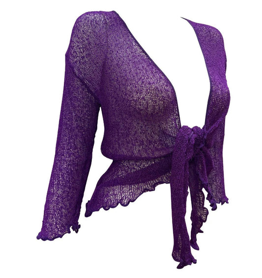 Women's Boho Knit Shrug Chic Crochet style Cardigan onesize Up To 20 Light Purple
